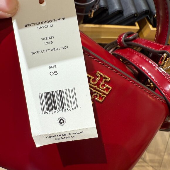 Tory Burch Britten Mini Satchel 162831 Bartlett Red, $450 - Picture 8 of 9